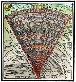DANTES INFERNO, um 1520. Holzschnitt aus einer venezianischen Ausgabe der göttlichen Komödie um 1520