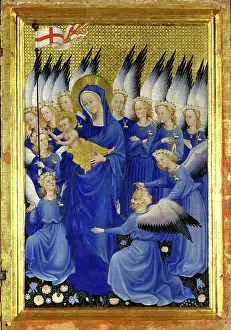 Madonna mit Kind und Engeln (Das rechte Innenseitenvon dem Wilton-Diptychon), 1395-99 (Tempera auf Holztafel)
